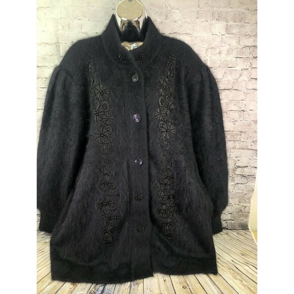 Vtg Lee Sands Embellished Angora Rabbit fur Sweater Jacket plus sz‎ one - Picture 6 of 9